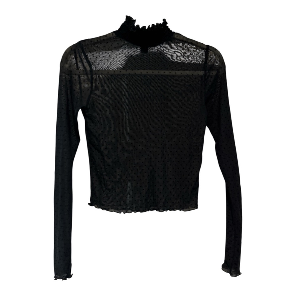 Forever 21 Black Sheer Mesh Polka Dot Mock Neck Top Y2K